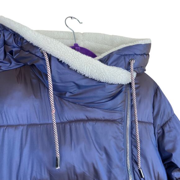 Bernardo Sz M Crystal Hooded Puffer in Metallic Purple w Faux-sherpa Lining Warm - Picture 4 of 16